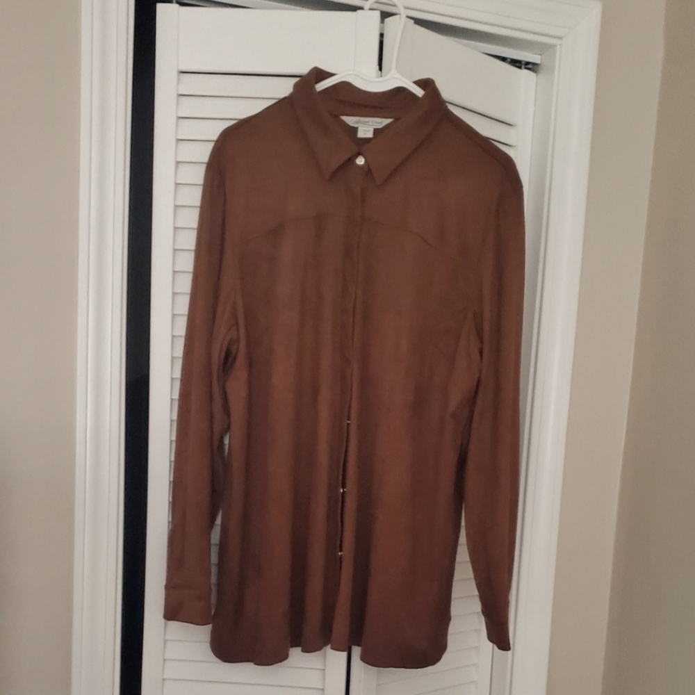 Coldwater Creek Faux Suede Big Shirt - cognac
